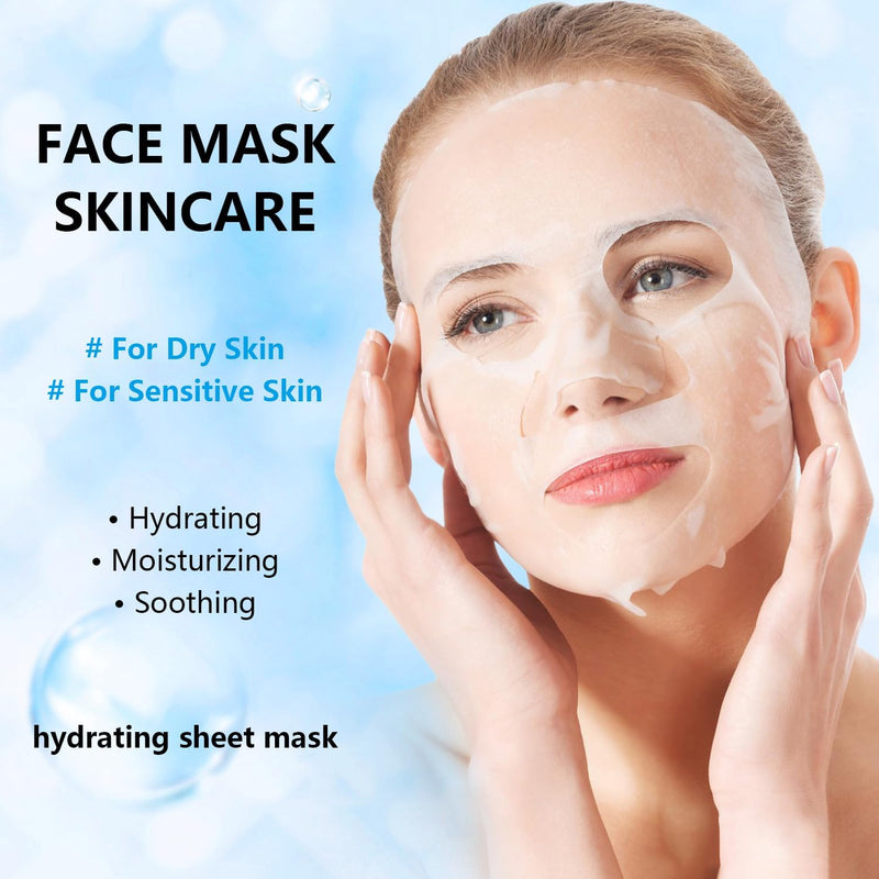 IREV Hyaluronic Acid Face Masks Skincare with Vitamin B5, Hydrating Moisturizing Facial Masks Skin Care, Face Sheet Mask Daily Care Beauty Care for for All Skin