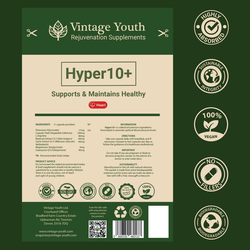 Hyper10+ Blood Pressure Support Supplement | Promotes Cardiovascular Health and Blood Vessel Dilation | Supports Healthy Blood Pressure