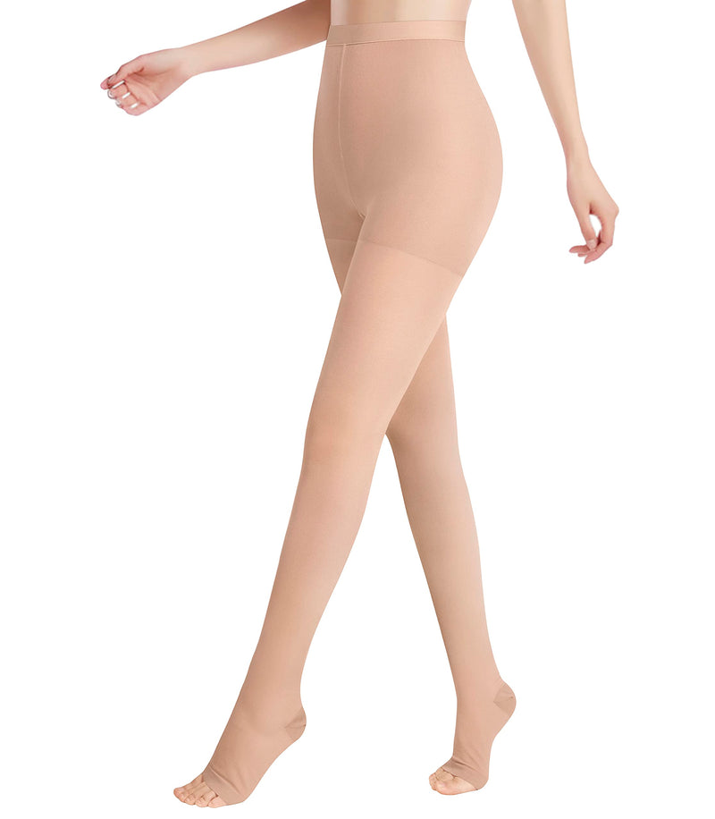 [Australia] - Medical Compression Pantyhose for Women Support 20-30 mmHg Treatment Swelling, Edema Varicose Veins Waist high compression stockings Medium (Pack of 1) Open Toe Beige 