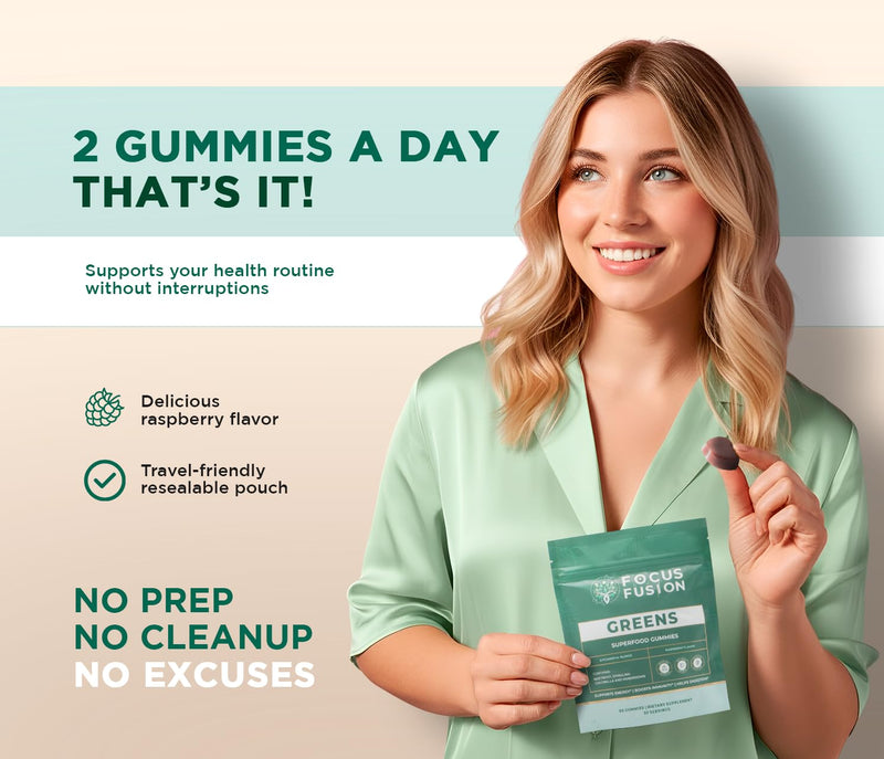 Focus Fusion Supergreen – Superfood Gummies | Organic Greens & Beet Root Gummies with Plant-Based Blend | Daily Plant-Based Supplement with 74 Fruits & Vegetables | Chewable Gummies 1