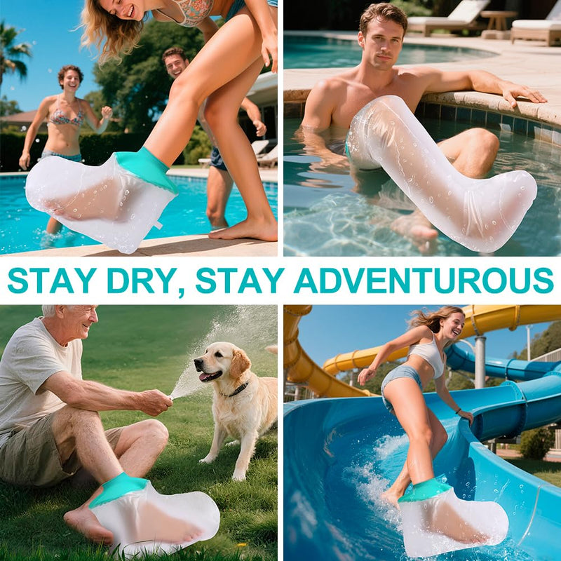 [Australia] - 2PK Waterproof Leg Cast Cover for Showering - Reusable Shower Sleeve for Ankle After Surgery, Watertight Non-Slip Adult Fracture Protector Bag, Water Proof Medical Covers for Heel/Foot/Wound/Bandages Ankle-green 2PK-Opening: 9–14in 