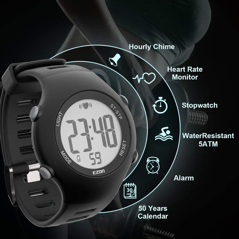 [Australia] - EZON T037 Sports Wristwatch Digital Heart Rate Monitor Outdoor Running Watch Alarm Chronograph with Chest Strap 