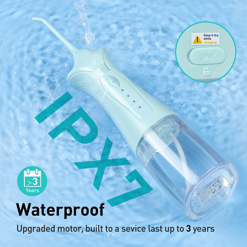 [Australia] - COSLUS Water Dental Flosser Pick for Teeth: 4 Modes Cordless Portable 300ML Larger Tank Water Teeth Cleaner IPX7 Waterproof Flossing Cleaning Picks for Home Travel Green C30(FC5360) 
