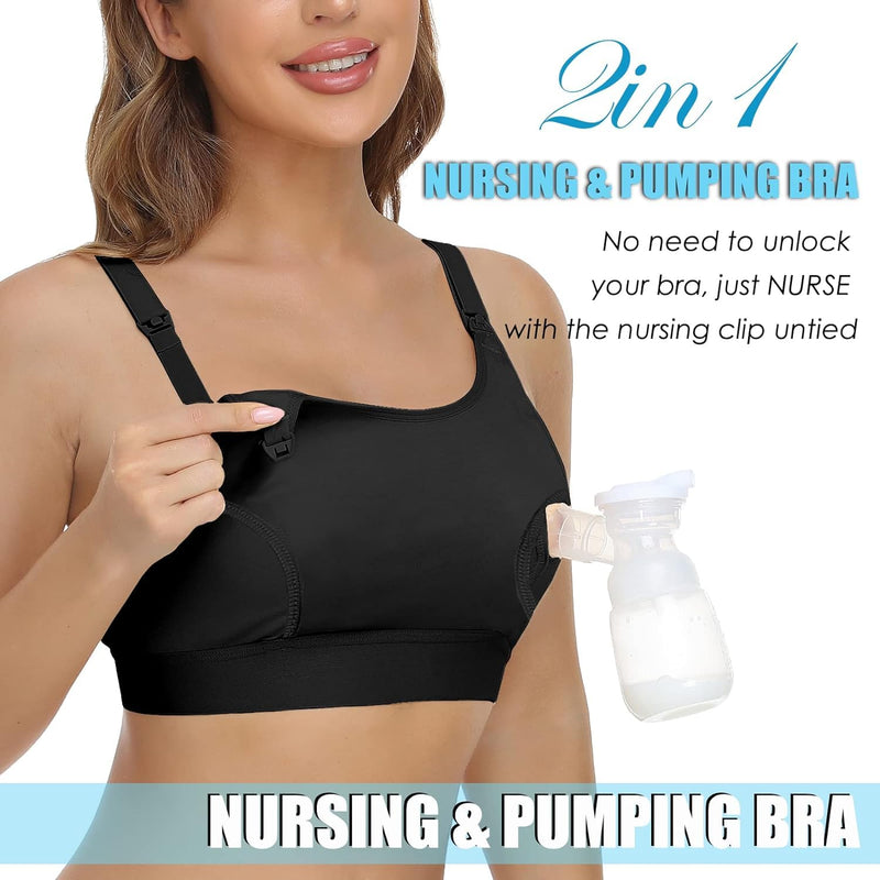 [Australia] - Hands Free Pumping Bra Hands-Free Breast Pump Bra Nursing Bras for Pumping Adjustable Breast-Pumps Holding and Nursing Bra Black Large 