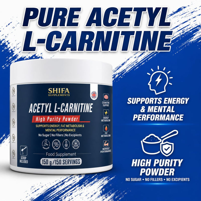 Acetyl L-Carnitine Powder 150g | 1000mg Per Serving | Pure ALCAR Formula | Energy Metabolism & Mental Performance Support | No Fillers | Vegan | Halal Certified | Non GMO