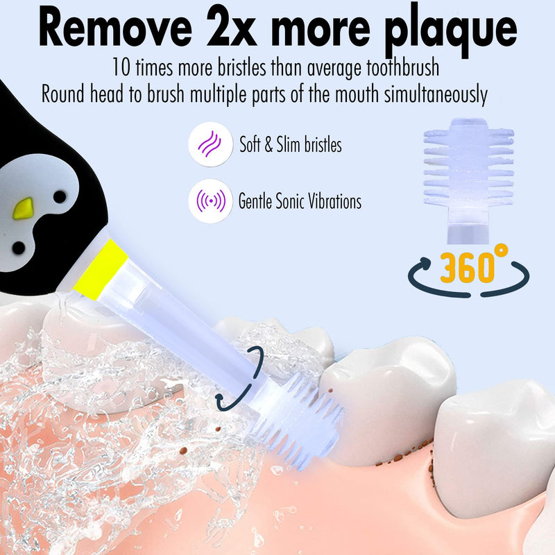 Brilliant Kids Sonic Toothbrush Characters – Kids Electric Toothbrush with Flashing Lights and Fine Bristles - Fun Brushing for Parent and Child, Ages 3-8 (Penguin) Penguin