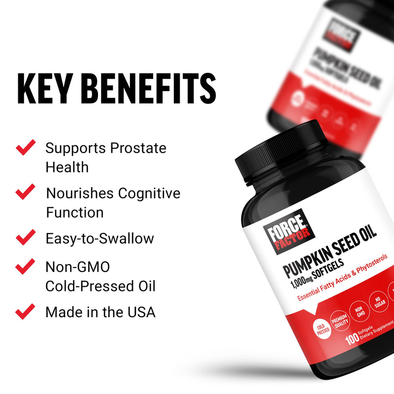 [Australia] - FORCE FACTOR Pumpkin Seed Oil Capsules, Phytosterols Supplement with Essential Fatty Acids, Made with Cold Pressed Pumpkin Oil, Premium Quality, Non-GMO, 100 Softgels 