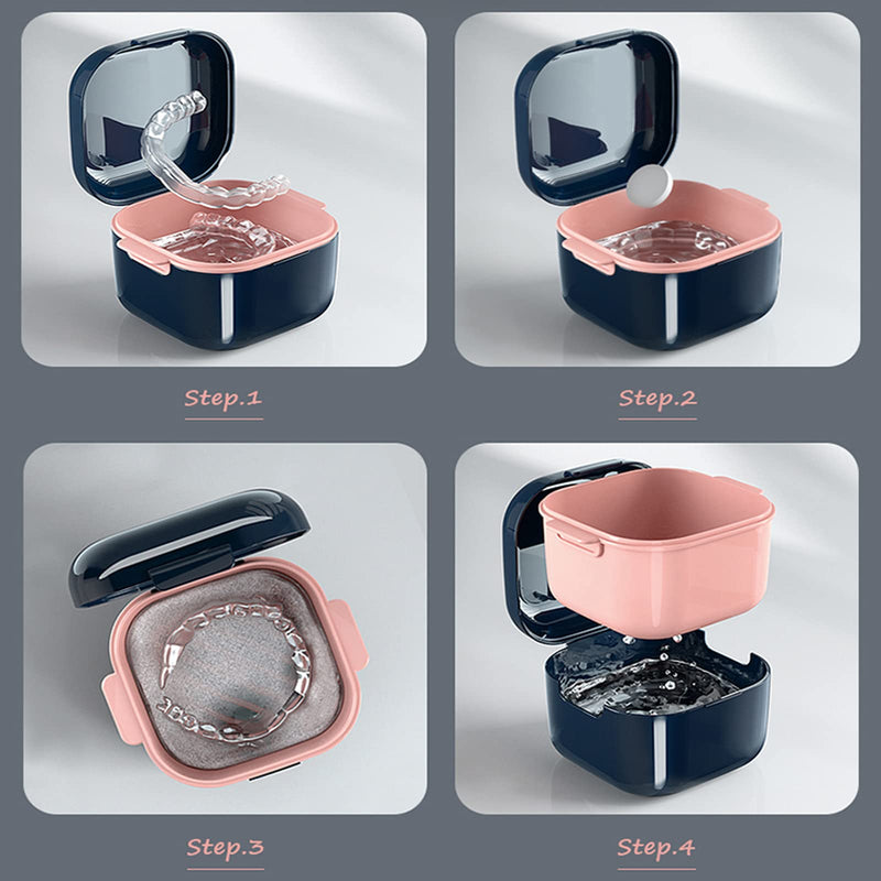 [Australia] - Denture Cup，Retainer Case,Cute Night Mouth Guard Box Holder, Storage Soak Container with Strainer basket for Travel Cleaning.(1 Pack,Blue) Blue 