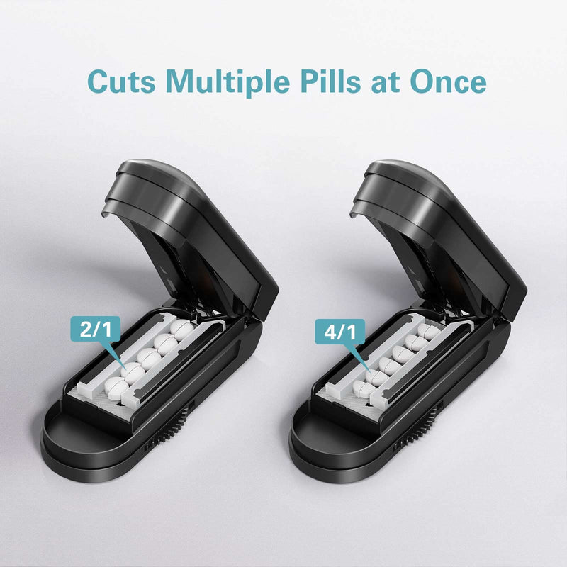 [Australia] - Pill Cutter Splitter for Cutting Multiple Pills, Adjustable Pill Cutter Splitter for Small and Tiny Pills with Accurate Pill Alignment, Pill Cutter for Small or Large Pills with Sharp Safe Blade Black 