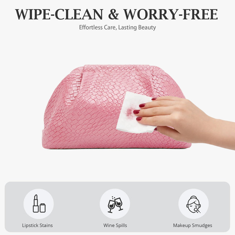 BOYATU Travel Makeup Bags for Women: Woven Large Capacity Make up Bag | 3 Pcs Compact Cosmetic Set Organizer for Purse - Elegant Evening Waterproof Leather Toiletry Clutch Gift Women(Pink) 04-Light Watery Pink
