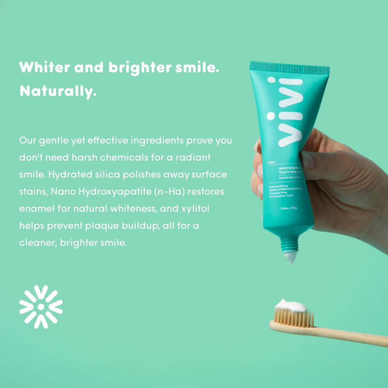 [Australia] - vivi Fluoride Free Nano Hydroxyapatite Whitening Toothpaste – Sensitivity Relief, Gently Removes Stains & Strengthens Enamel, Peroxide Free, with Xylitol, Mint Flavor, 4oz 1pk 