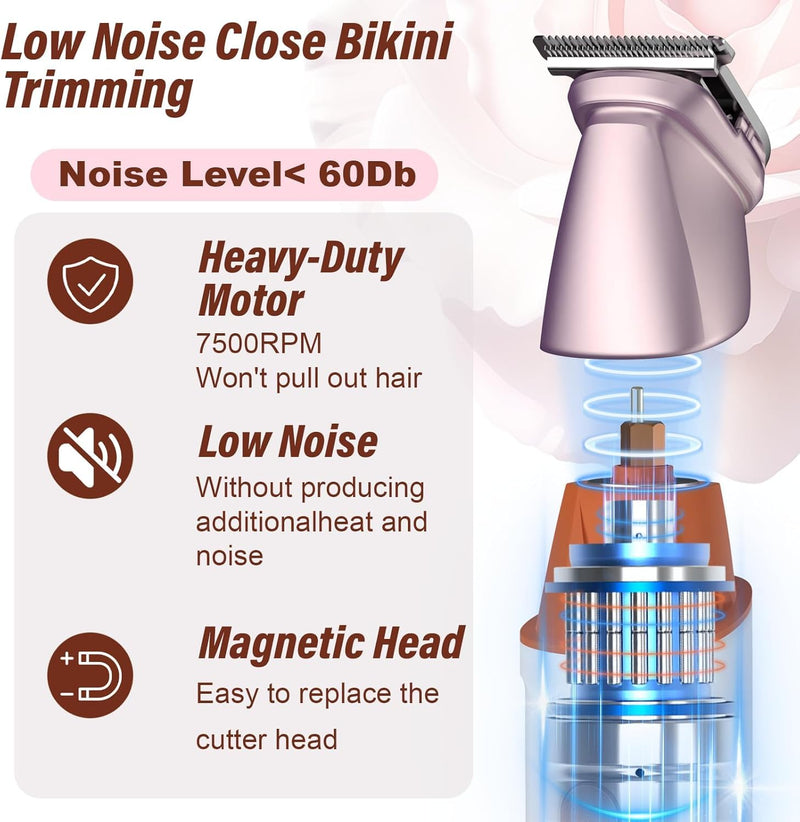 [Australia] - Bikini Trimmer for Women and Men,5-in-1 Wet/Dry Body Hair Trimmer,Gentle Hair Removal Shaver for Full Body Groomer,Electric Razor Shaver with USB Charge Dock-No Nick, No Cut, No Razor Burn,Pink Pink 