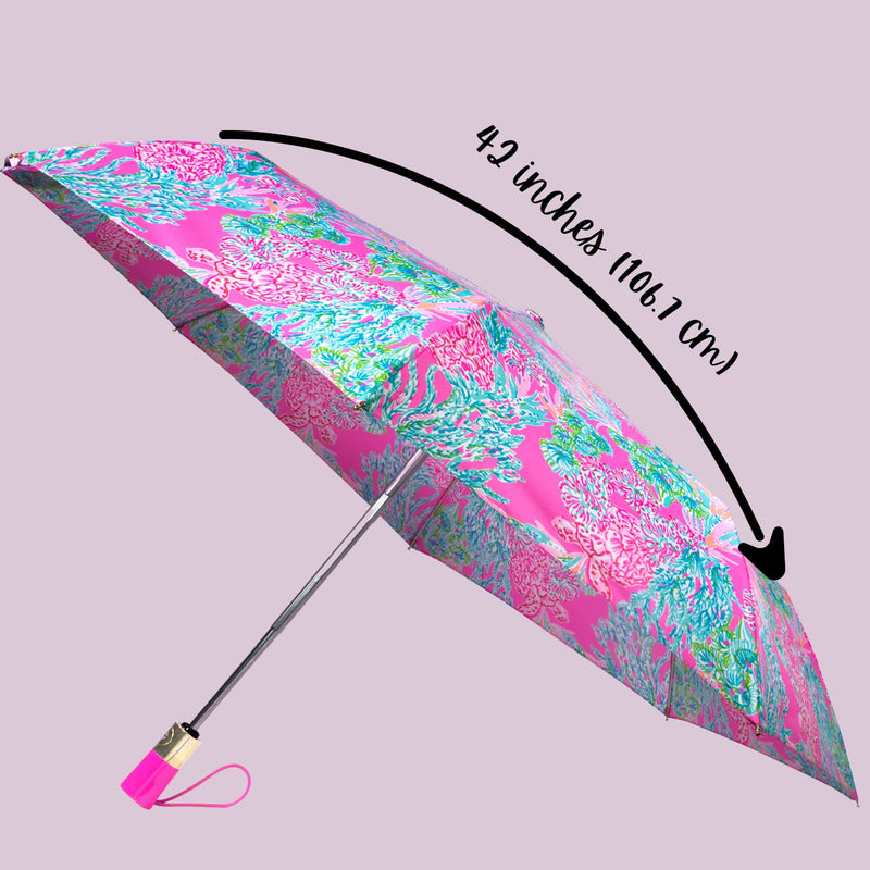 Lilly Pulitzer Travel Umbrella Compact, Cute Umbrella with Automatic Open and Storage Sleeve, Folding Umbrella for Rain or Sun Protection Seaing Things