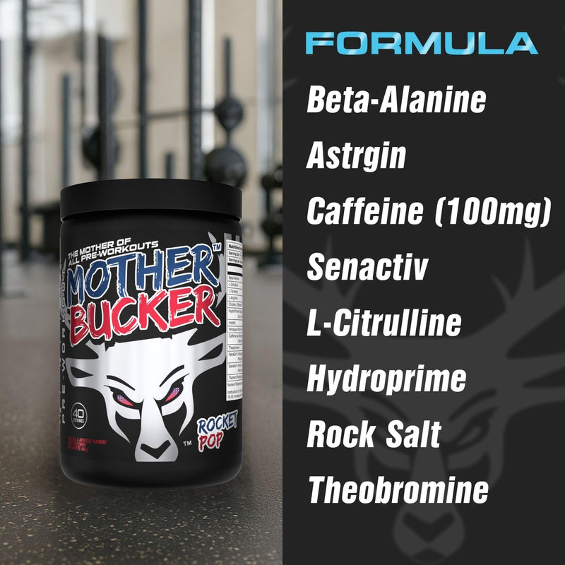 Bucked Up Mother Bucker Pre-Workout Powder | Caffeine, Energy & Endurance Blend | Sugar Free, Keto Friendly | No Proprietary Blends | Rocket Pop Flavour | 40 Servings