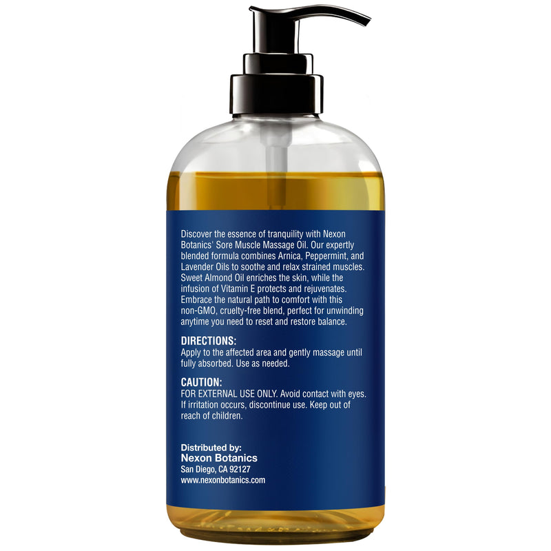[Australia] - Sore Muscle Massage Oil 8 fl oz - Body Massage Oil for Massage Therapy - Peppermint, Lavender, Arnica Oil for Pain Relief, Muscle Relaxing - Nexon Botanics Sore Muscle 