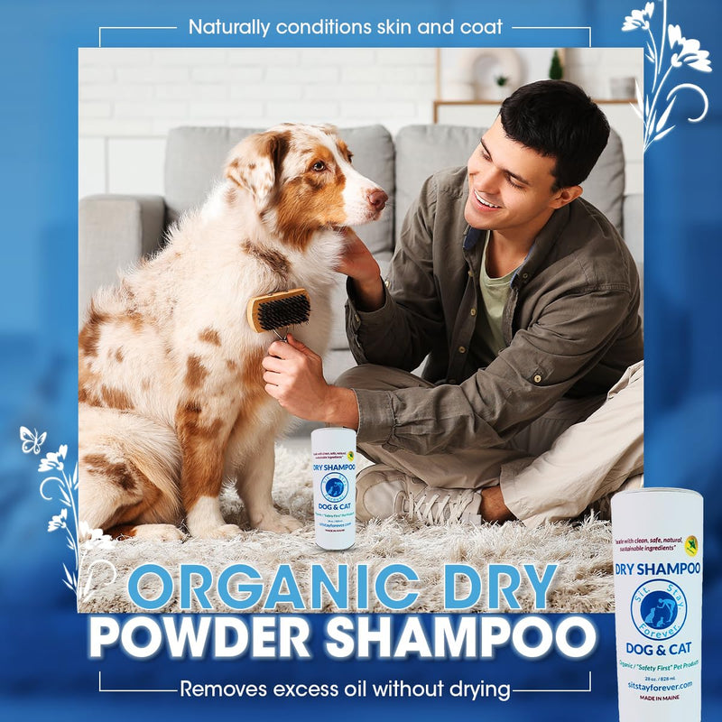 Sit. Stay. Forever. Natural, Dry Powder Shampoo for Dogs & Cats, Organic, Non-Toxic, Hypoallergenic Dog Deodorizer Powder, Anti-Itch & Odor Control, Easy No-Rinse Formula, Safe for Sensitive Skin 7.0 Ounces - PawsPlanet Australia