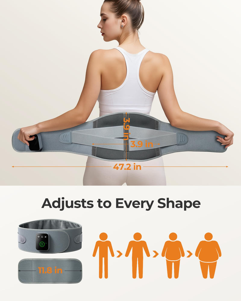 Koonie Cordless Heating Pad for Back Pain Relief, 47”-57” Portable Heating Back Brace with 3 Heat Levels, 3 Vibration Mode, 20/30/40Min Timer, 5000mAh Battery, Auto-Off, Lower Back Massager with Heat