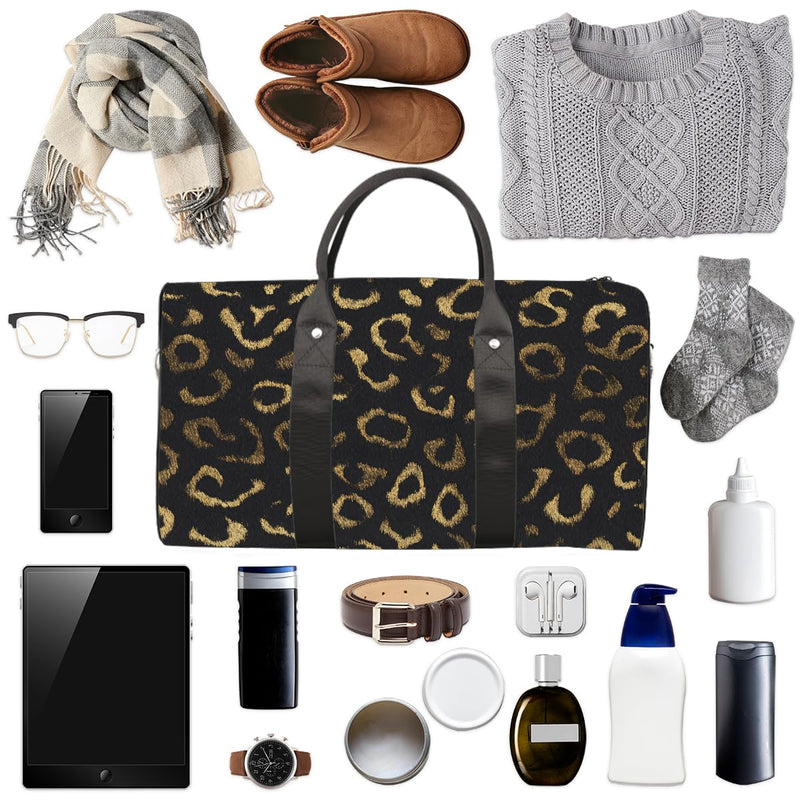 Pardick Travel Duffel Bag for Women Men Black Gold Leopard Cheetah Sport Gym Tote Bag Lightweight Weekender Overnight Bag Workout Bag Waterproof Foldable Carry on Luggage Handbag for Traveling Yoge A04:Black Gold Leopard