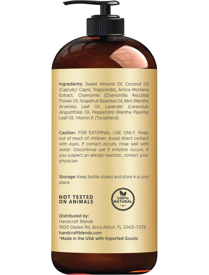 [Australia] - Handcraft Blends Sore Muscle Massage Oil 8 Fl Oz - Moisturizing Body Oil for Massage Therapy - Made with Arnica Extract, Chamomile, Lavender, Peppermint Oils 8 Fl Oz (Pack of 1) 