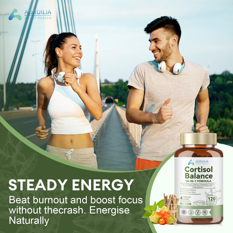 Cortisol Reducing Supplements, 10 in 1 Cortisol Detox & Blocker with 4000mg High Strength Ashwagandha, Magnesium Blend, L-Theanine, Omega-3 Fatty Acids for Mind & Body Balance, 120 Capsules