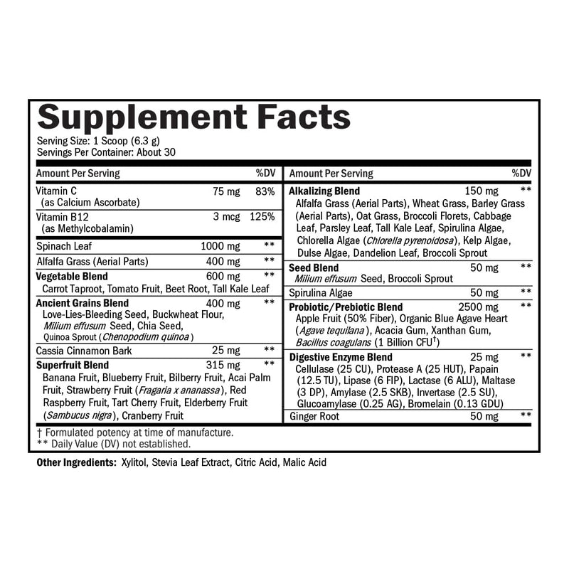[Australia] - Super Greens Powder Superfood - Greens Powder with Probiotics Prebiotics Digestive Enzymes and 43 Green Superfoods - Chlorophyll Bilberry Chlorella Spirulina Grass - Tastes Amazing - 30 Servings 6.7 Ounce (Pack of 1) 
