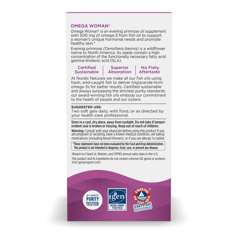 [Australia] - Nordic Naturals Omega Woman, Lemon - 120 Soft Gels - 500 mg Omega-3 + 800 mg Evening Primrose Oil - Healthy Skin, Hormonal Balance, Optimal Wellness - Non-GMO - 60 Servings Standard Packaging 