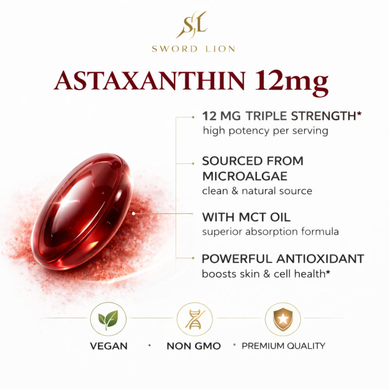 Premium Astaxanthin 12mg GMP Certified EU Sourced, Made in UK - 120 High Strength Softgels, Gluten-Free Non-GMO for Eye, Skin & Brain Health