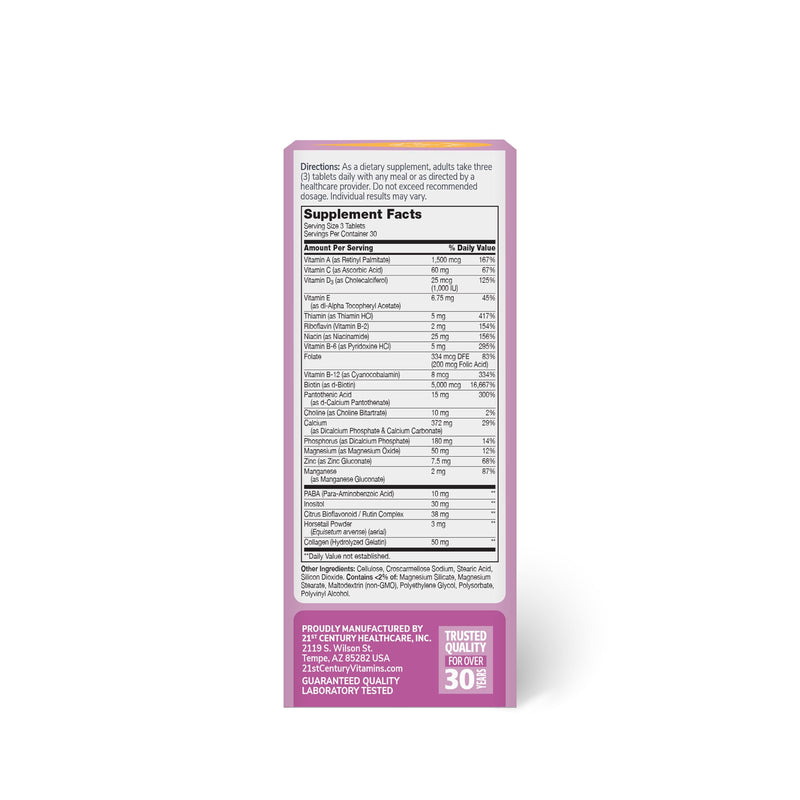 21st Century Hair, Skin and Nails Extra Strength Tablets, 90 Count (27847) | Extra-Strength Hair, Skin & Nails Formula with Biotin & Vitamins A, C & E, Beauty Support