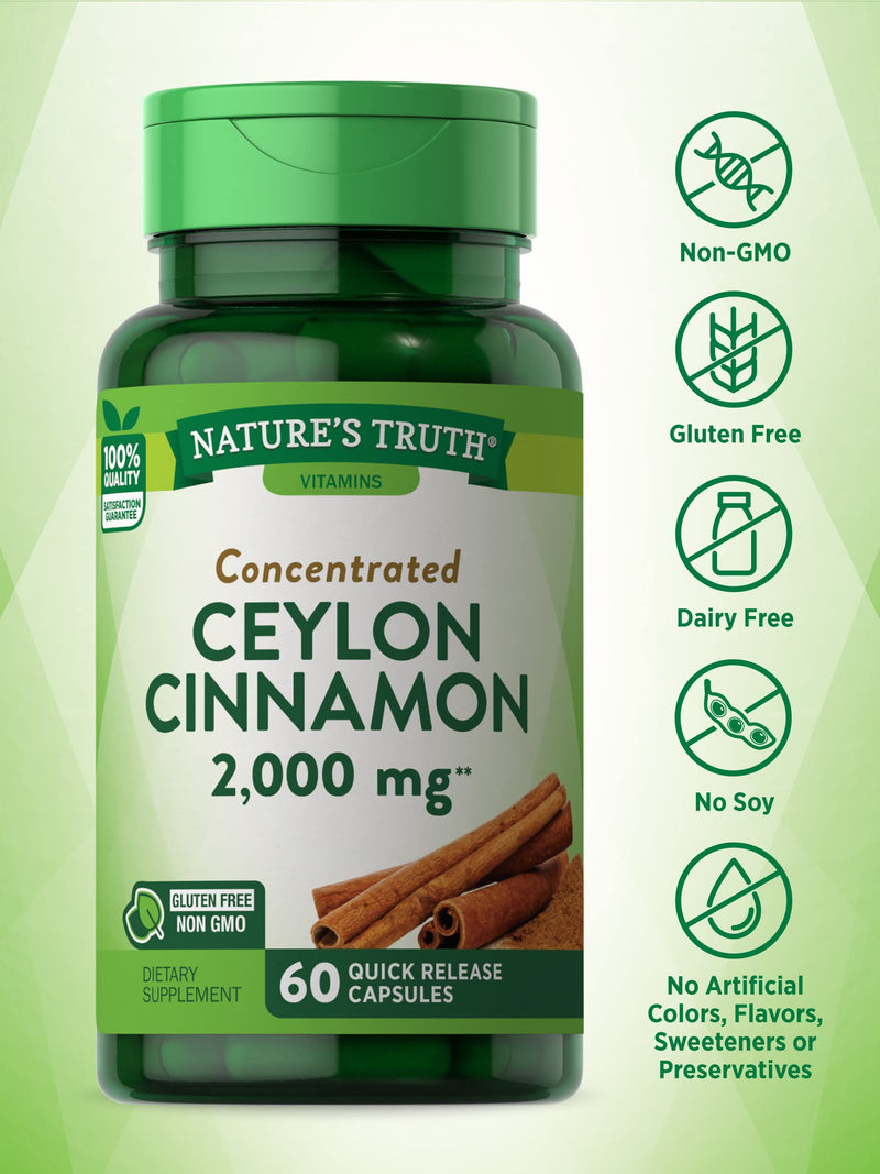 [Australia] - Ceylon Cinnamon Capsules | 2000mg | Non-GMO & Gluten Free Supplement | by Natures Truth 