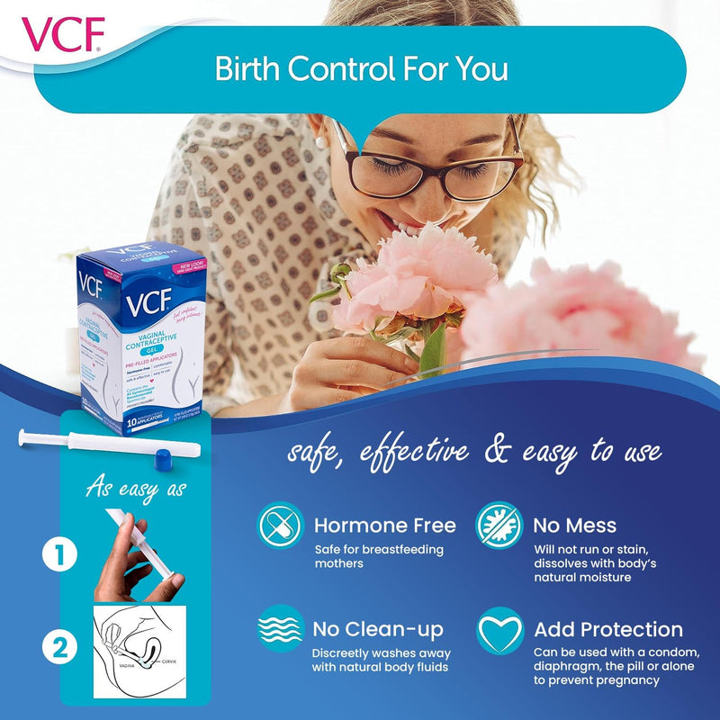 [Australia] - VCF Vaginal Contraceptive Gel Prefilled Applicators with Spermicide, 1 Box of 10 Prevents Pregnancy, Nonoxynol-9 Kills Sperm on Contact, Hormone-Free, Easy to Use, VCF Works Instantly. 10 Total 10 Count (Pack of 1) 