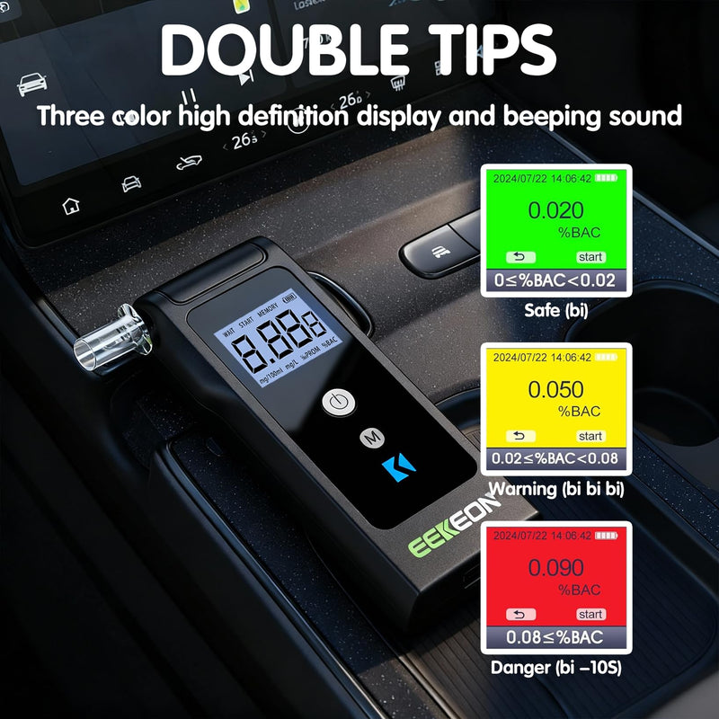 Breathalyzer, Fuel Cell Breathalyzer for Alcohol, Personal Alcohol Breathalyzer Tester for Home with 10 Mouthpieces (Black 2) Black 2