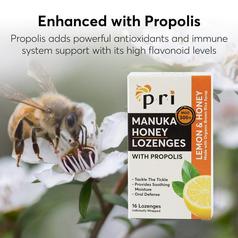 [Australia] - P.R.I Manuka Honey Lozenges with Propolis, Soothing Cough and Throat Drops, MGO 300+ Certified, (Lemon, 16 Count/2 Pack) Lemon 2-Pack 