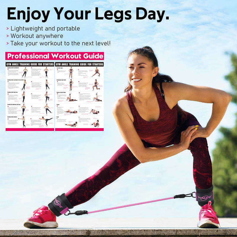 [Australia] - WALITO Ankle Resistance Bands with Cuffs, Exercise Bands for Legs and Butt, Booty Workout Equipment for Kickbacks and Hip Fitness Training Black pink 