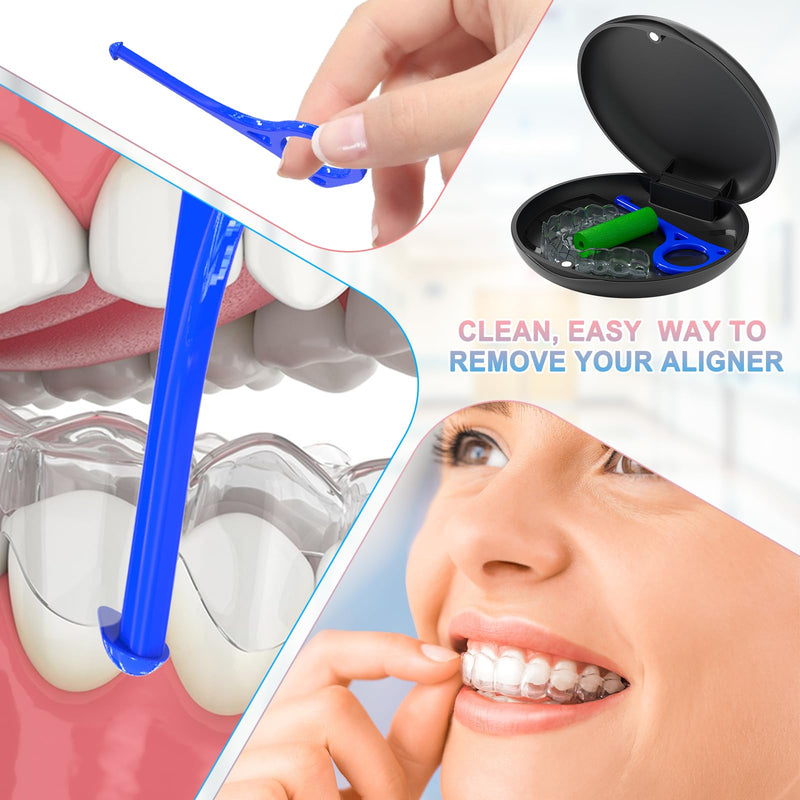 Retainer Case, Slim Aligner Case, Night Mouth Guard Case, Premium Denture Case with Retainer Removal Tool and Chewy, for Disassembly of Oral Care, Black (Black, Pack of 1)