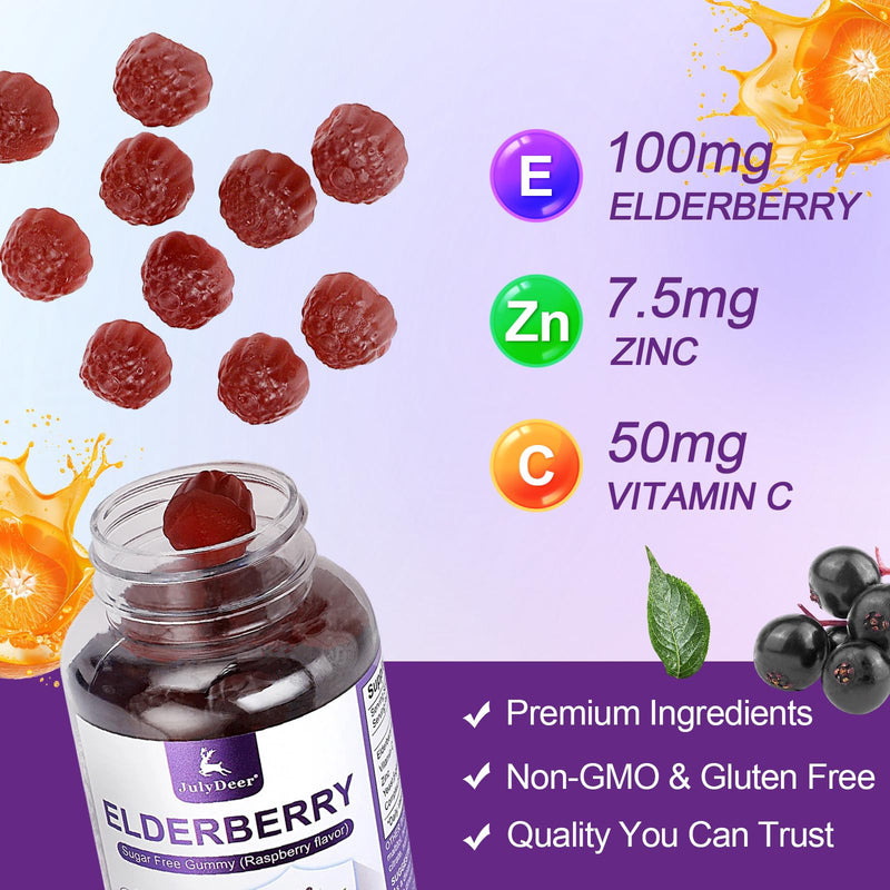 Sambucus Elderberry Gummies - Immune Support for Adults & Kids 4+ | 5 in 1 with Vitamin C, Zinc, Yeast β-glucan, Probiotics Complex, Nature Elderberry Supplement, Non-GMO丨60 Gummies 60 Gummies 1 Bottle