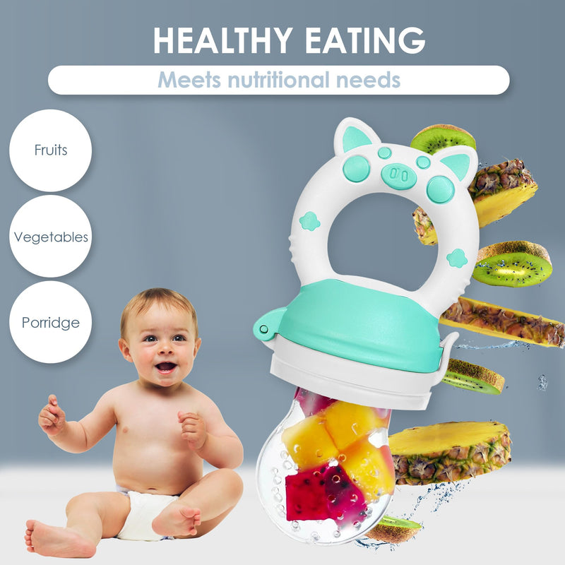 [Australia] - Bluet B- Baby Fruit Feeder Pacifier - BPA-Free Silicone Baby Food Feeder for Self-Feeding - Teething Relief - 4+ Months, 6 Silicone Nipples - 2 Pack Fresh Fruit Pacifier Frozen Teether (Green) Green 
