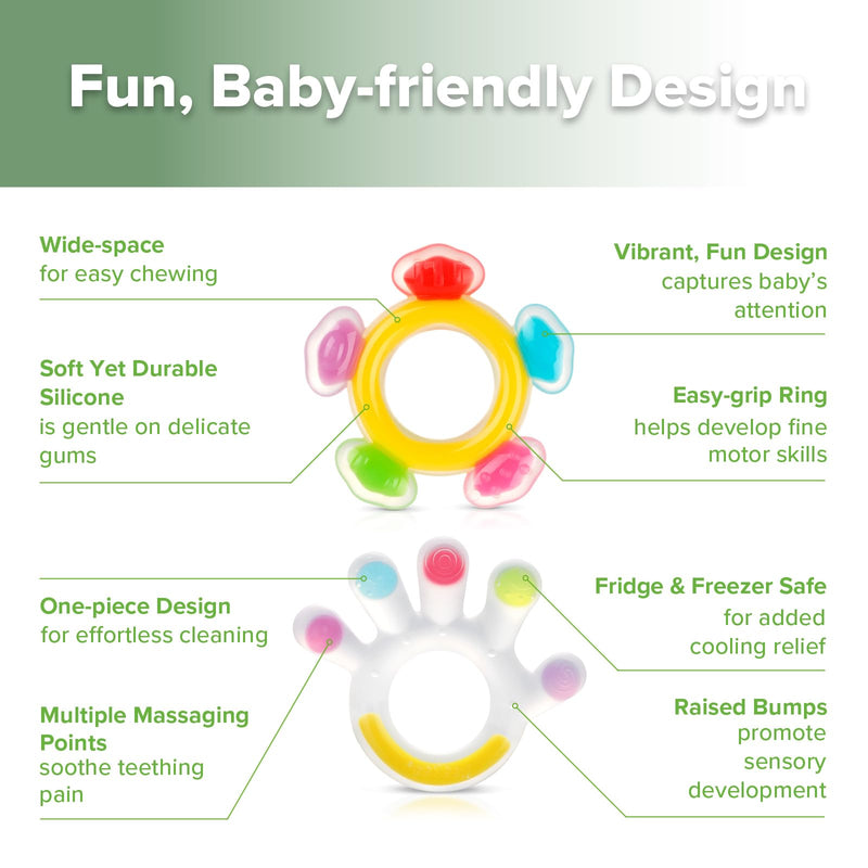 [Australia] - Haakaa Silicone Teether Combo - Baby Freezer Teething Toy - Soft Cold Teether - Soothe Teething Pain & Itching Gums - Perfect Size - Palm & Ferris Wheel Shape for 3M+ Babies BPA Free - 2 pk 