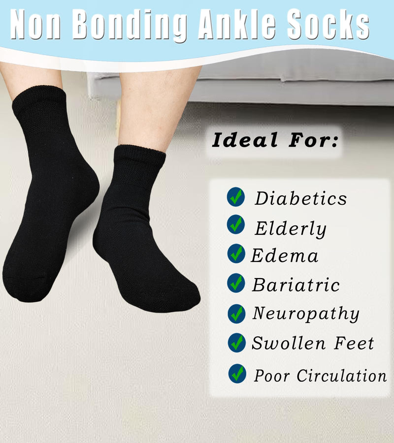 [Australia] - Women 's Diabetic Ankle Socks for Swollen Feet, Edema, Neuropathy, Bariatric Non Binding Super Wide 6 Pairs Medium Black/White/Grey-6 Pairs 