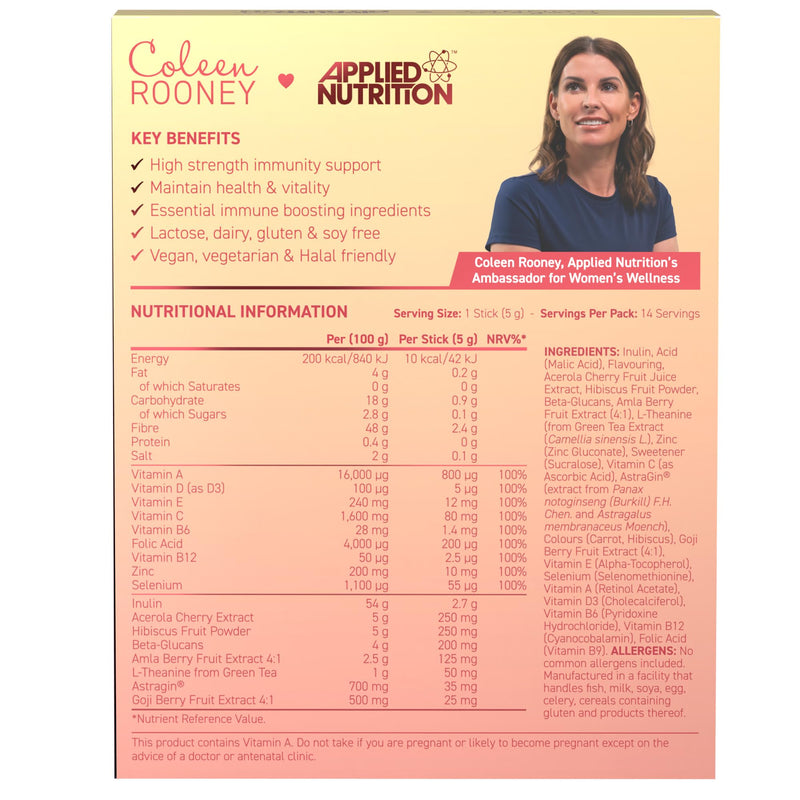 Applied Nutrition - Coleen Rooney - Immunity Powder - Vitamin & Mineral Boost - Best 24-Hour Immune Support - Best Vegan Immunity Defense - Enhanced Vitality - (14 Servings) (Blueberry & Raspberry) Blueberry & Raspberry