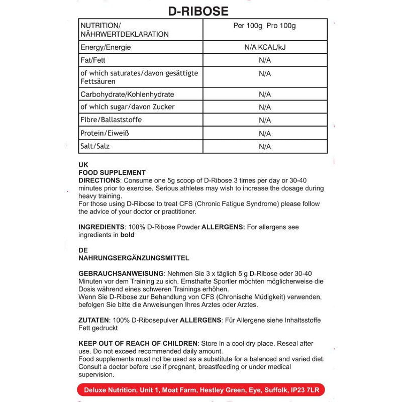 D- Ribose 100% pure powder - 25% Extra FREE - 625g re-sealable pouch for the price of 500g ATP Fuel 500 g (Pack of 1)