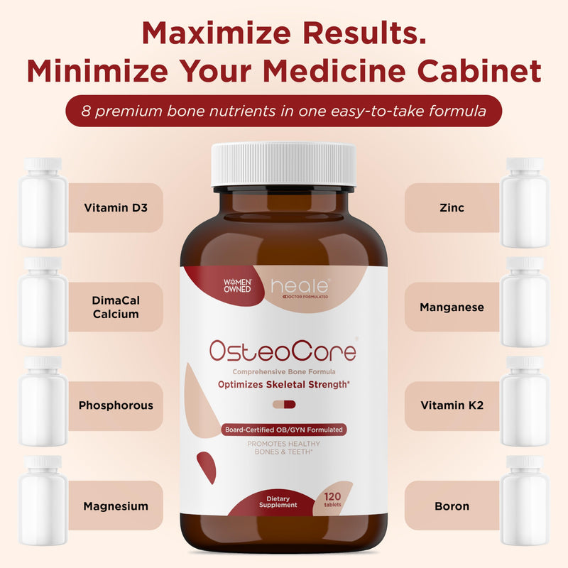 OsteoCore Calcium Supplements for Women, 1 Month Supply (120 Tablets) | Vitamin D3 & Vitamin K2 Complex, Bone Health, Gluten Free, Non GMO, Made in USA