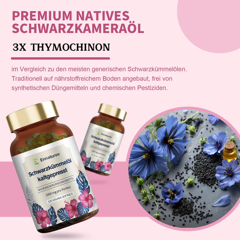 [Australia] - Black cumin oil capsules with vitamin E Natural and cold pressed Black cumin oil 1000mg per daily dose High dosage Vegan 120 capsules German premium quality 