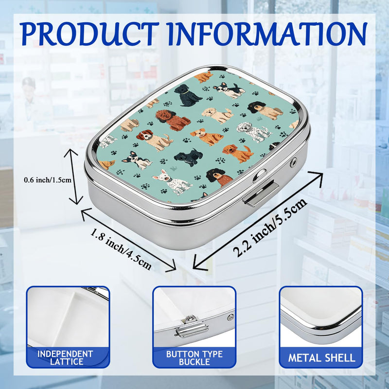 Dog Lover Pill Box 2-Compartment Small Pill Case Square Organizer Case with Mirror Portable Metal Medicine Box Travel Container for Women Men Cute Dog Paw