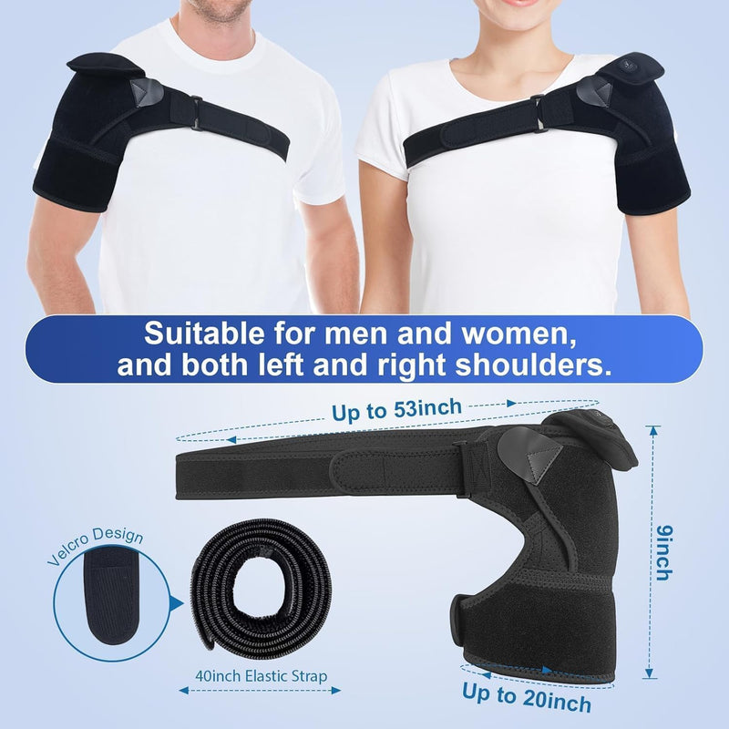 Cordless Shoulder Heating Pad, Heated Shoulder Brace for Rotator Cuff Frozen, 3 Heat Levels, 3000mAh Rechargeable Battery, Shoulder Wrap for Pain Relief Deep Tissue for Men Women (Black) Black