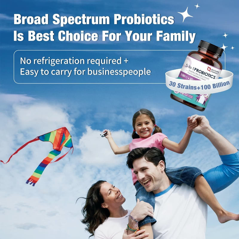 [Australia] - NATURE TARGET Probiotics for Women-Men-Kids Digestive Health, Prebiotics and Probiotics for Women, 100 Billion for Gut and Immune Health, No Refrigeration, 90 Veggie Capsules (45 Days Supply) 