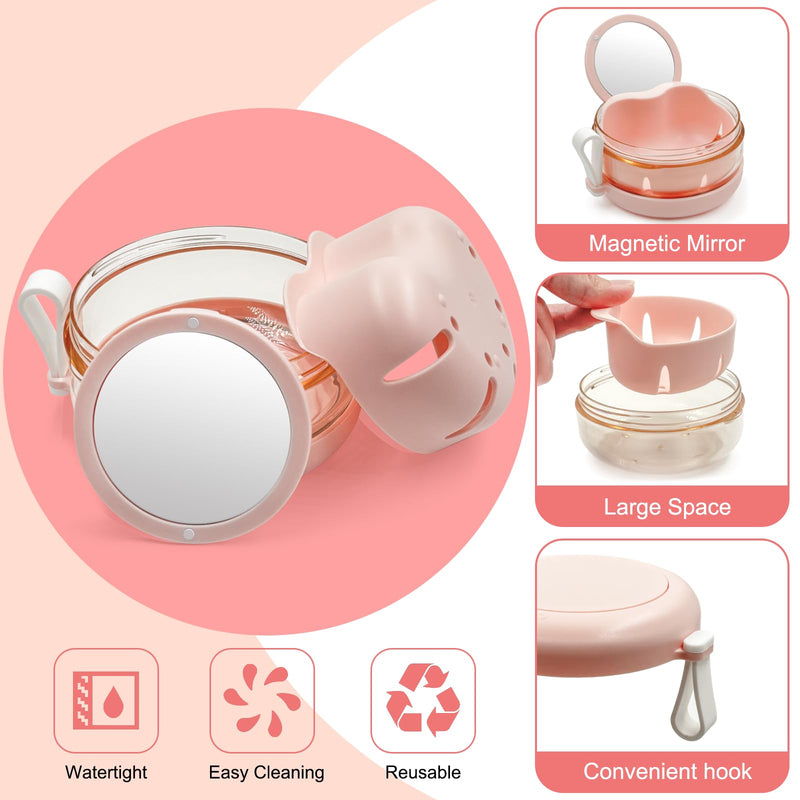 [Australia] - Denture Case & Cup, Travel Retainer Case with Mirror, No-Leak False Teeth Cleaning Container: Full & Partial Dentures Soaking, Denture Bath Holder for Mouth Guards, Braces, Aligners (Pink) Pink 