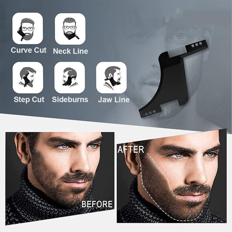 [Australia] - ZUWIJEQ beard stencil, 2 pieces beard stencil, beard comb, beard care, beard shapes for chin beard, sideburns, neck, beard stencil for easy cutting, beard comb styling tool, contour of the beard line 