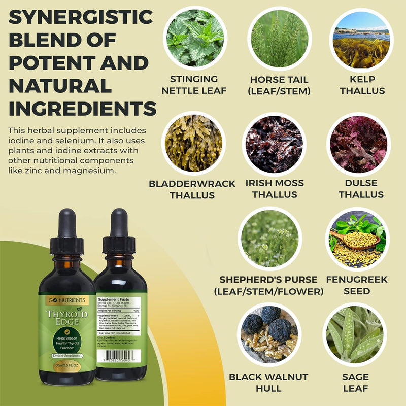 [Australia] - Go Nutrients Thyroid Edge Support for Women and Men Comprehensive Natural Thyroid Supplement Rich in Iodine Fast-Absorbing Liquid Drops for Improved Energy & Enhanced Wellness 2.0 oz. | 48 Servings 