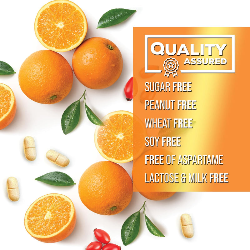Vitamin C 1000mg Per Serving - Extra Strength Daily Immune Support with Rose Hips Chewable Supplement - Sugar Free Tasty Orange Flavor - Antioxidant & Collagen Support - USA Bottled - 60 Tablets 60 Count (Pack of 1)