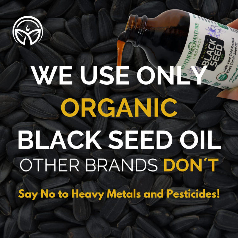 [Australia] - Mother Nature USDA Organic Black Seed Oil, High TQ 2%, Cold Pressed, Unrefined Nigella Sativa, Omega 3 6 9 for Immune, Joint & Heart Support, Hair & Skin, Non-GMO, Glass Bottle (8oz) 8 Fl Oz (Pack of 1) 